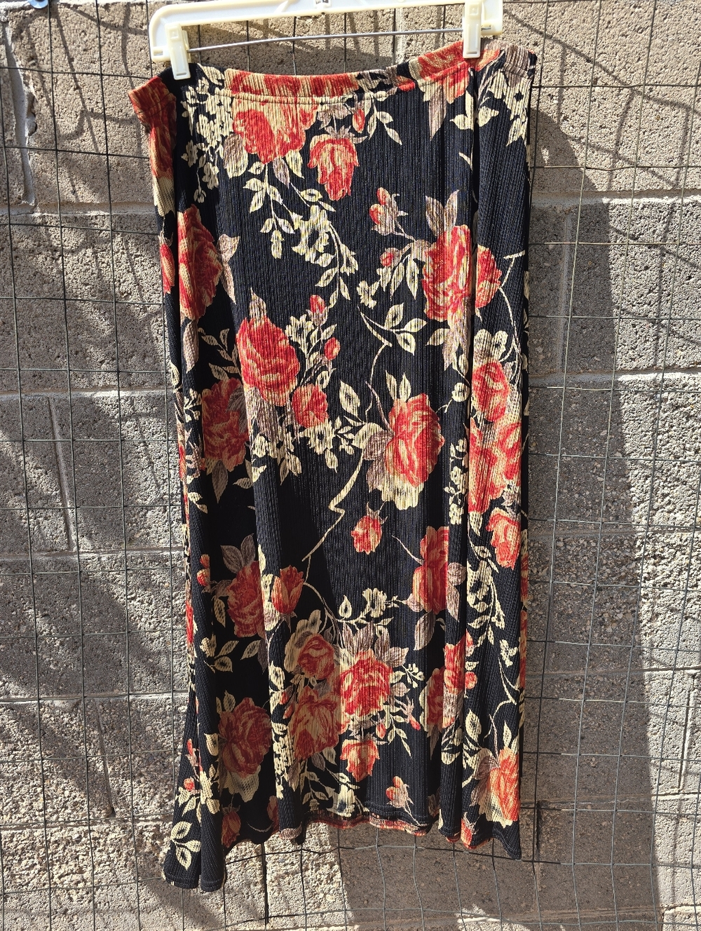 Coldwater Creek Black and Red Floral Midi Skirt